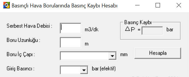 Basınçlı hava hattı borularında basınç kaybı hesabı