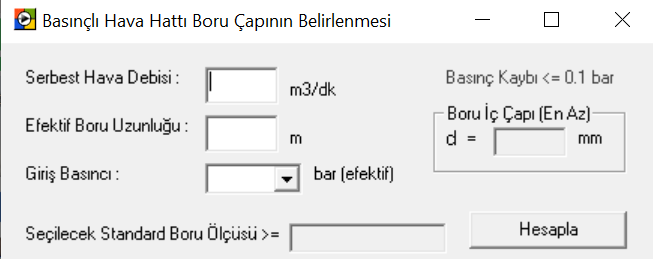 Basınçlı havada boru hattının belirlenmesi